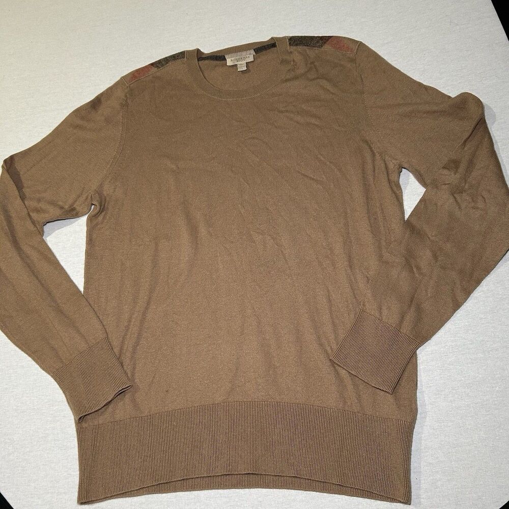Burberry Brit Men's Camel Cashmere Blended Plaid Shoulder Sweater size L